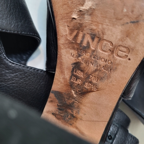 Vince Addie high heels black leather block chunky heel ankle strap shoes size 7 - Picture 12 of 14